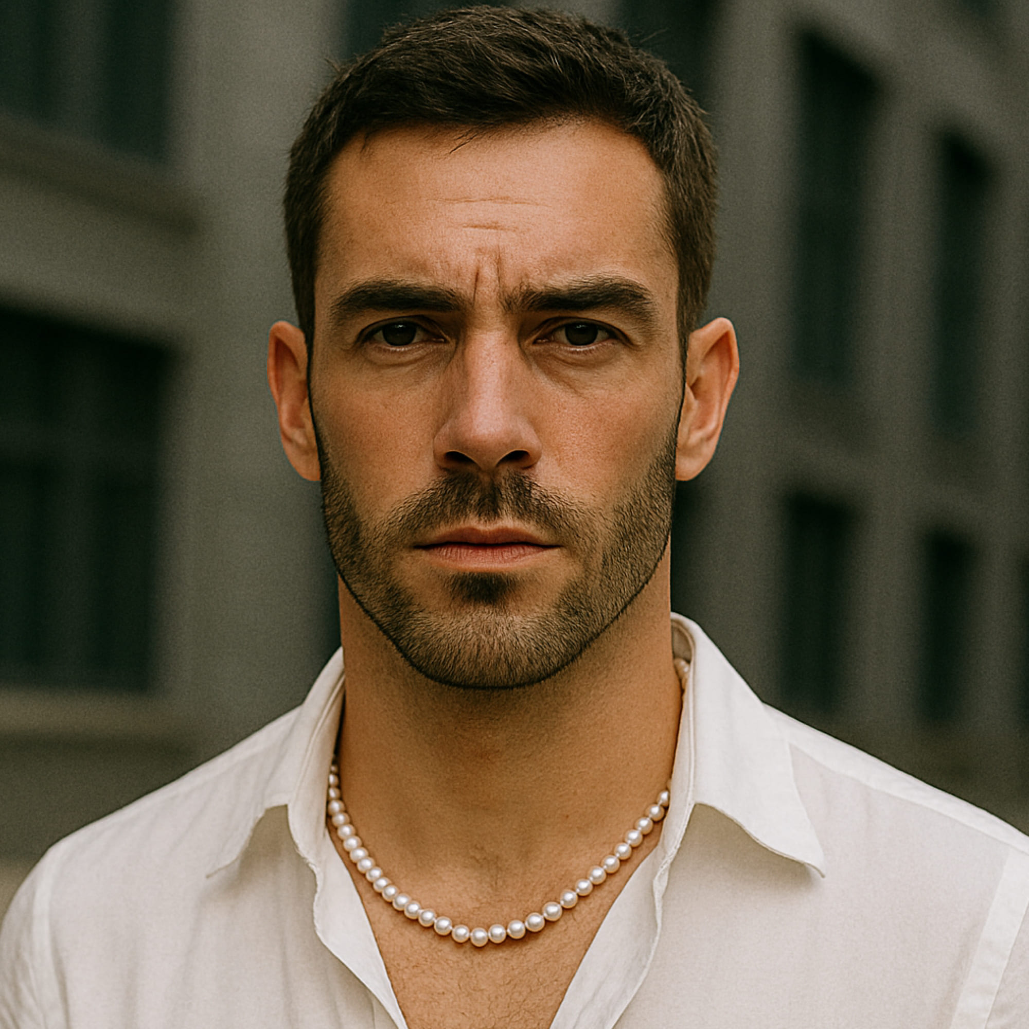 Colier Perle Barbati Albe 6–7 mm, Argint 925, Vedere Frontală, Portret